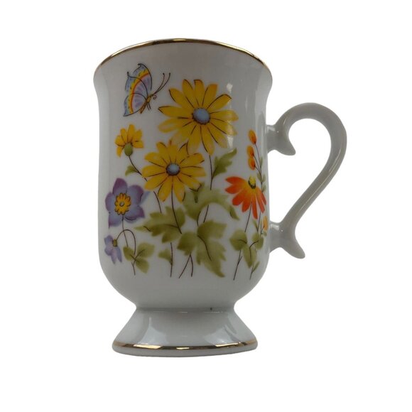 Royal Princess Coffee Mug Porcelain Pedestal Base Gold Trim Floral Japan 8oz - Picture 3 of 10